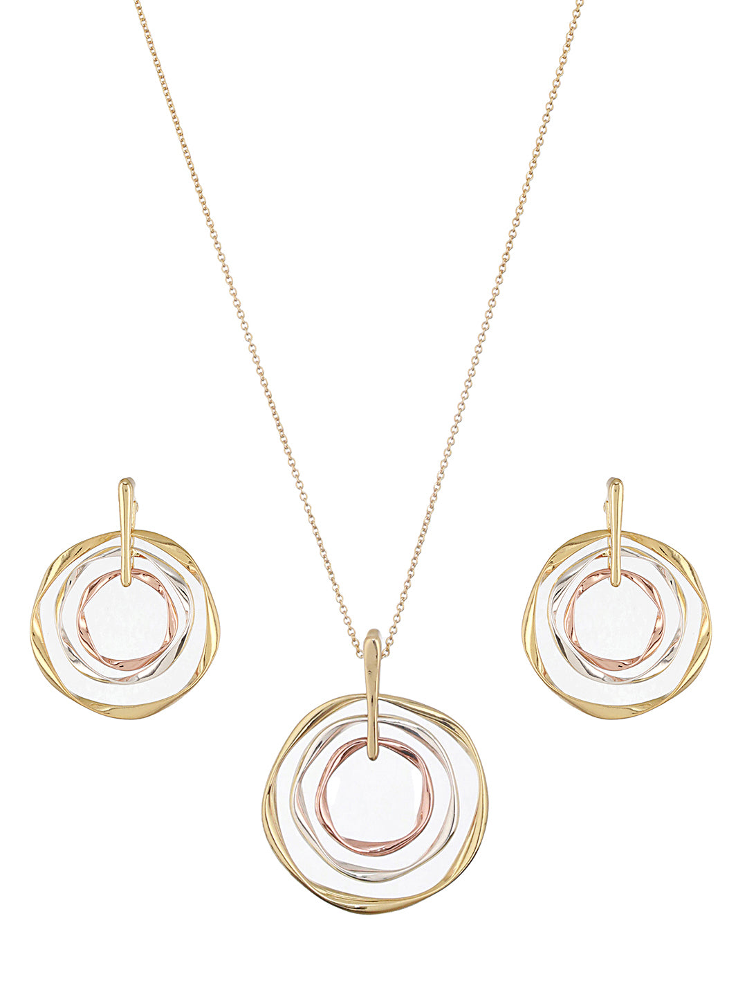 Anti-Tarnish Triple toned Concentric Twisted Chunky Pendant Jewellery Set