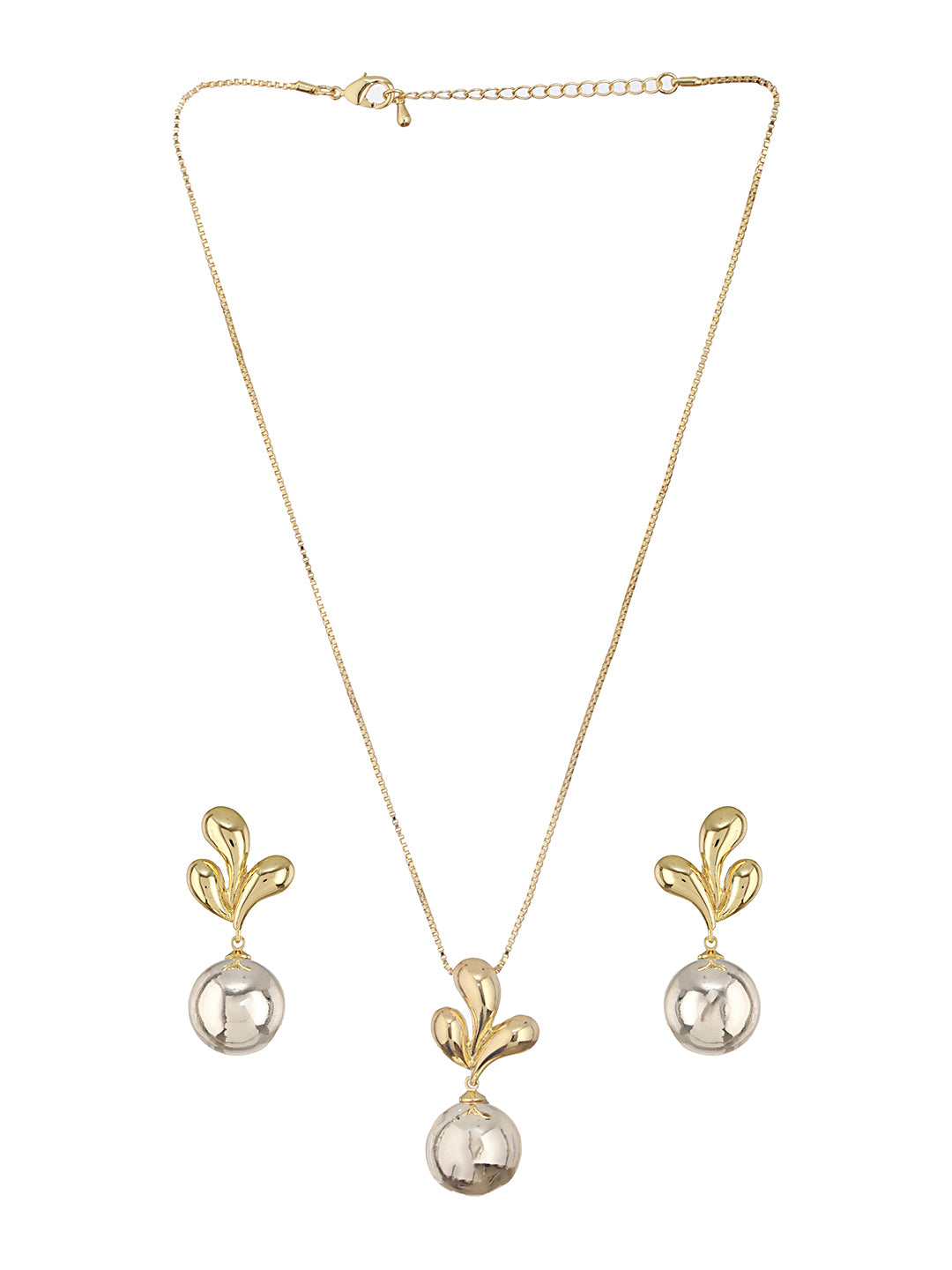 Anti-Tarnish Gold & Silver Plated Leafy Chunky Earrings & Locket Jewellery Set