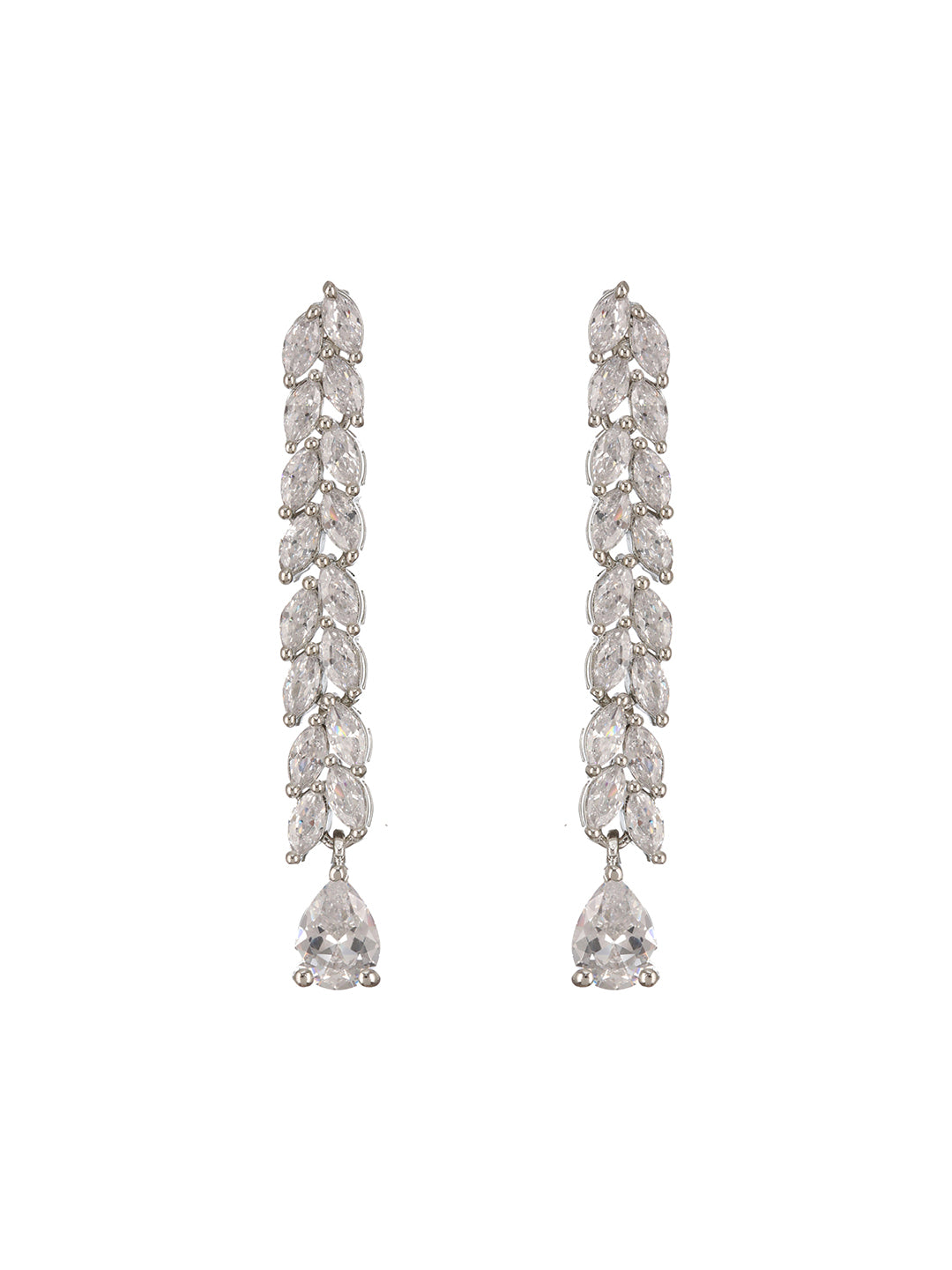 Silver Toned CZ Studded Long Tassel Delicate Bridal Jewellery Set