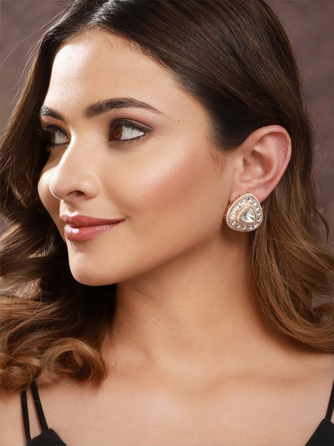 Gold Polish Real Kundan & CZ Studded Luxe Studds earrings