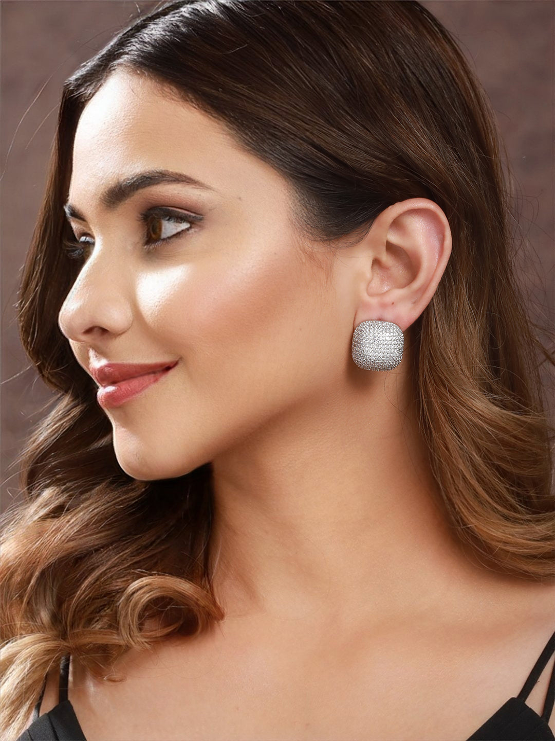 White Rhodium Zircon  Square Studds Earring