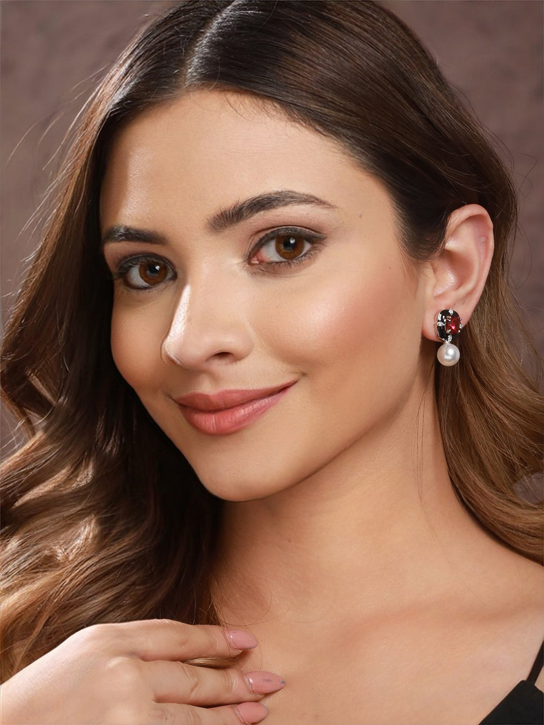 Red AD & Pearl Beaded Minimal Statement Studds Earring