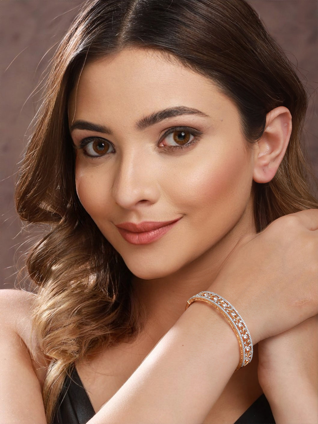 Gold Plated White Zircon Statement Bangle Bracelet