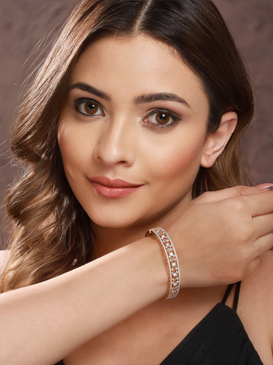 Gold Plated White Zircon Statement Bangle Bracelet