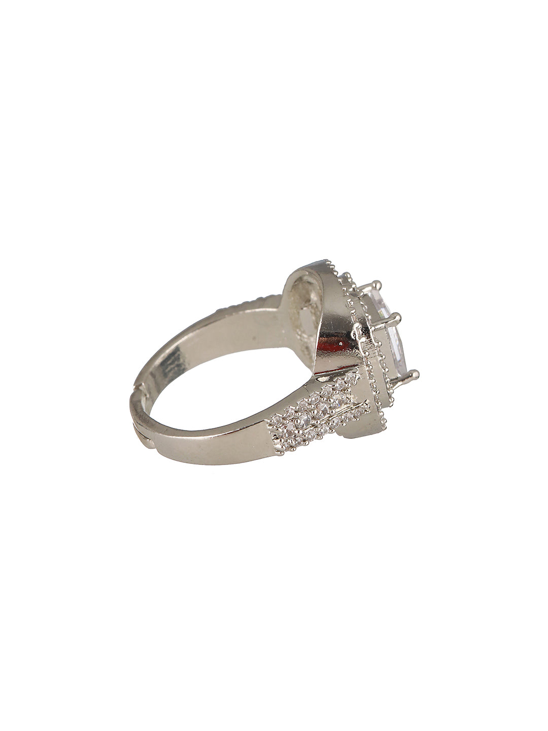 Silver Toned AD Studded Engagement Band Finger Rings