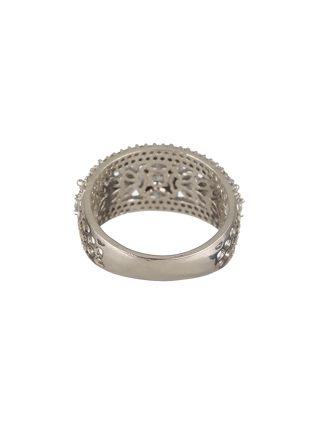 Silver Toned AD Studded Engagement Band Finger Rings
