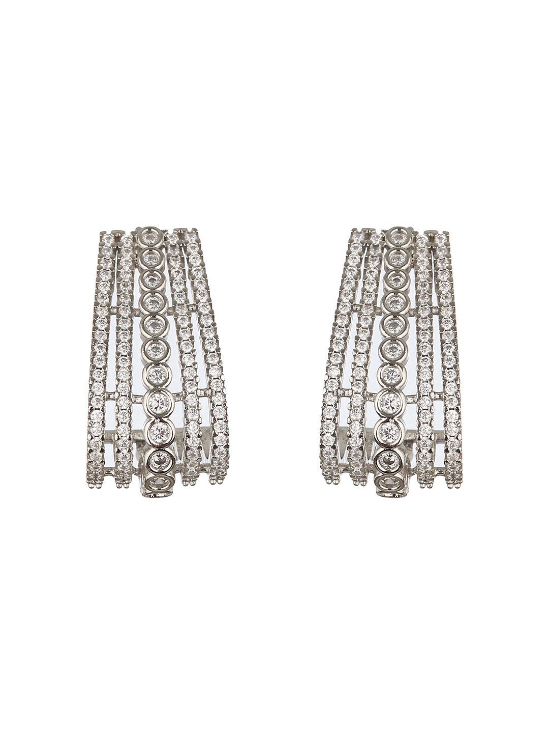 Silver Plated AD Studded Minimal Hoop Earrings