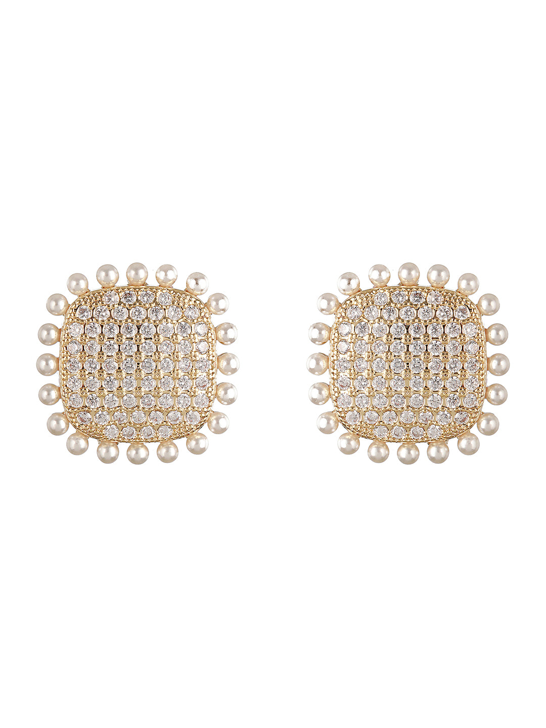 Gold Toned AD Studded Pearl Minimal Studds Earring