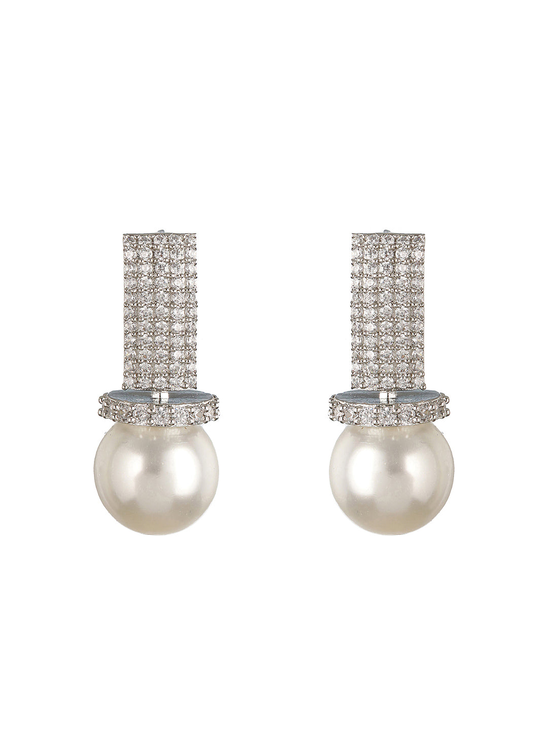 Silver Plated Pearl & CZ Studded Minimal Studds Earrings