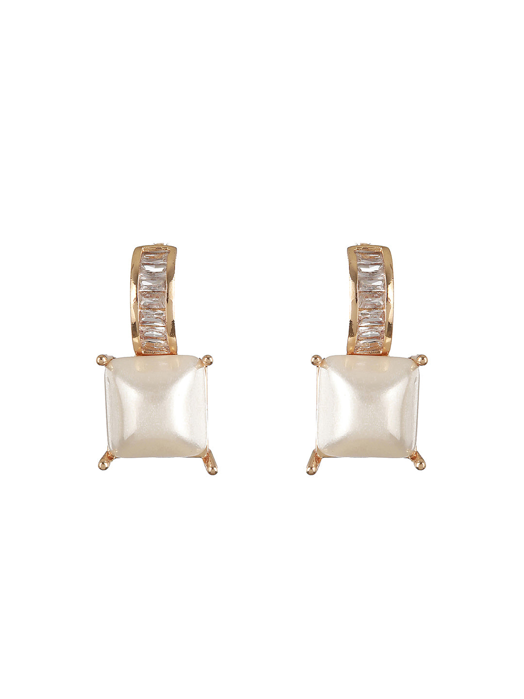 Gold Toned AD & Pearl Studded Minimal Drop Earrings