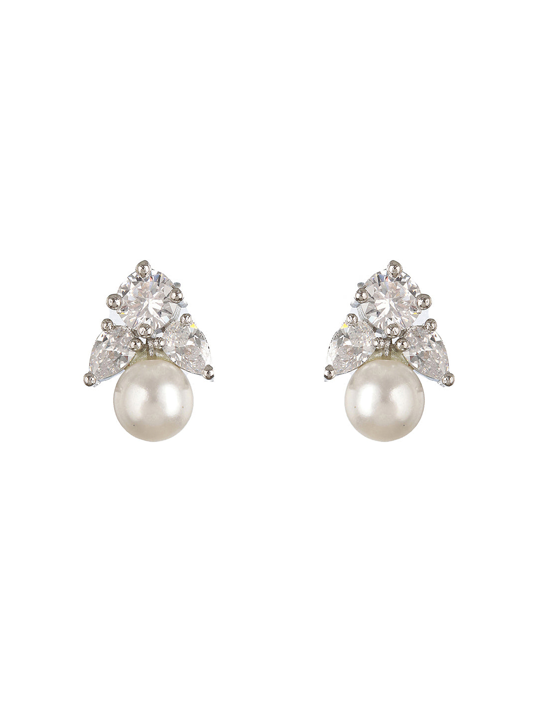 Silver Toned CZ & Pearl Studded Solitaire Minimal Studds earrings