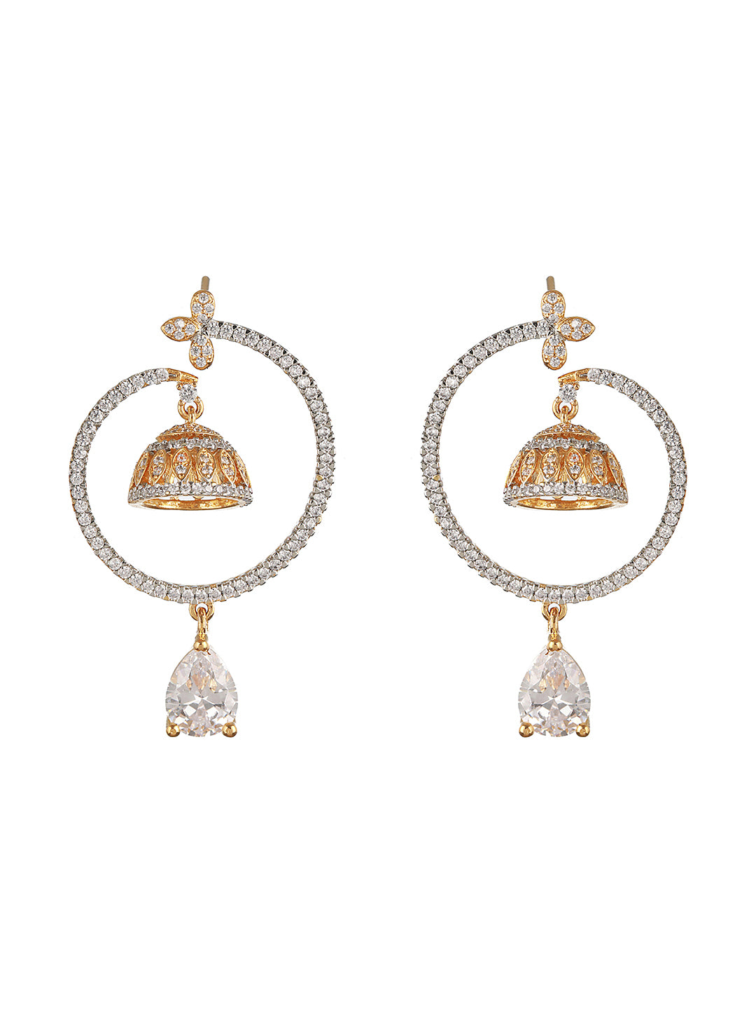 Gold Toned Zircon Studded Designer Hoop Jhumka earringsEarring
