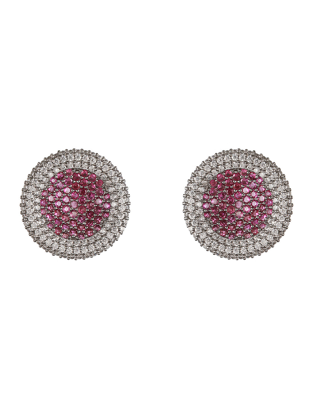 Silver Toned Pink AD Studded Minimal Designer Studds EarringsEarring