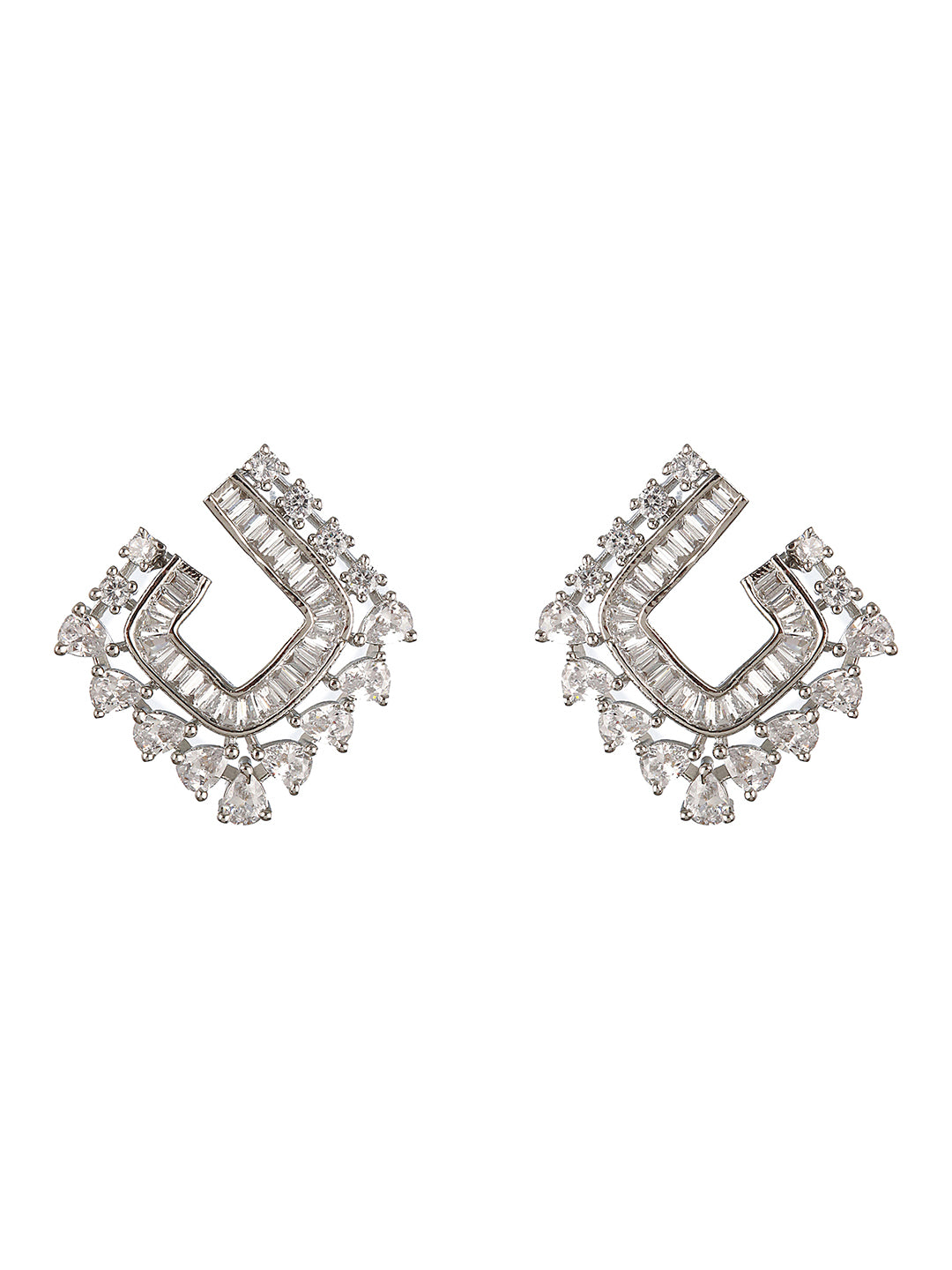 Silver Plated AD Studded Minimal Geometric Studds Earrings