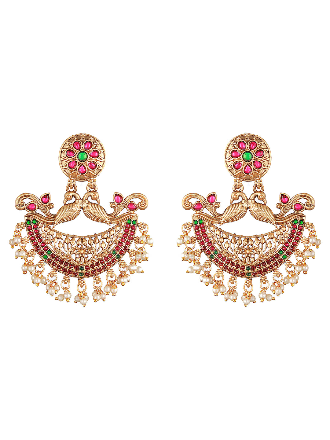 Gold Plated Crescent Shaped Peacock Chandbali Earrings
