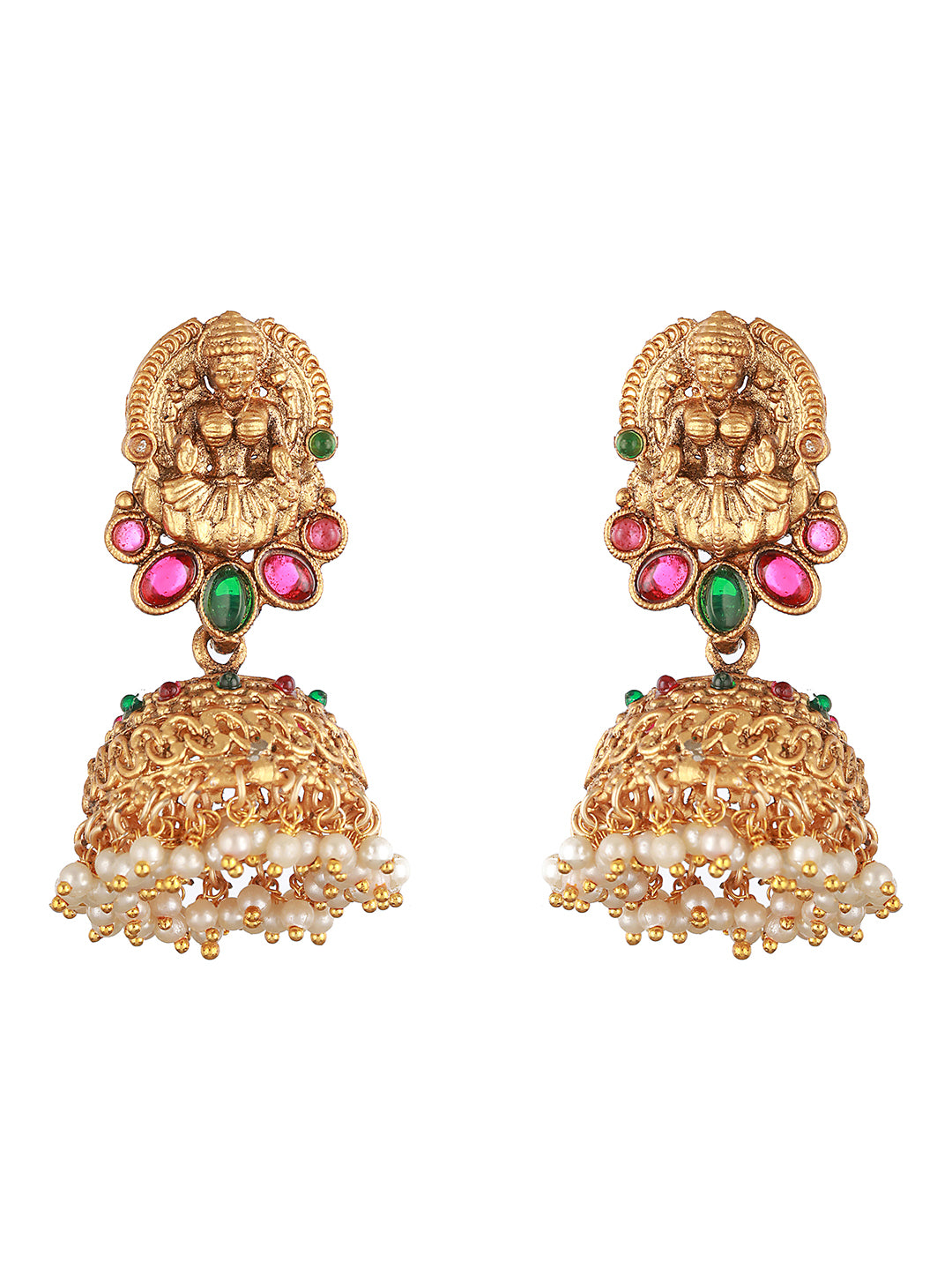 22K Gold-Plated Stone-Studded & Beaded Temple Lakshmiji Coin Bridal  Jewellery Set