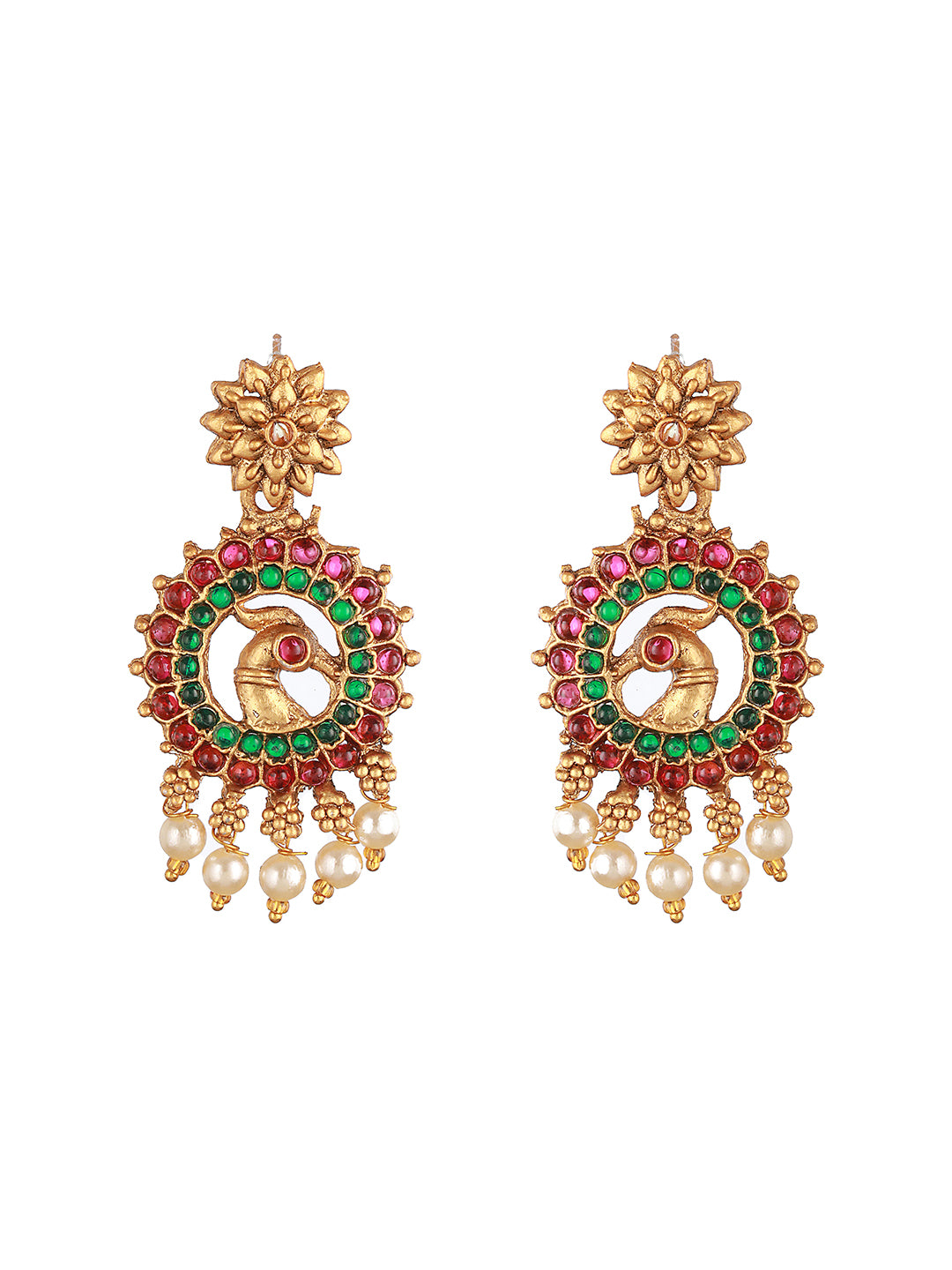 22K Gold-Plated Multi Stone-Studded Handcrafted Temple Luxury  Jewellery Set