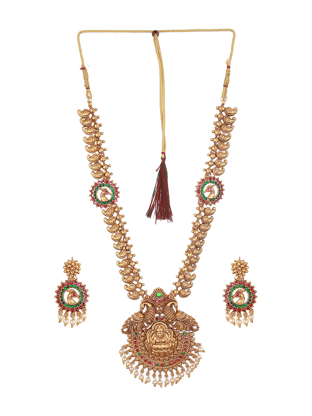 22K Gold-Plated Multi Stone-Studded Handcrafted Temple Luxury  Jewellery Set
