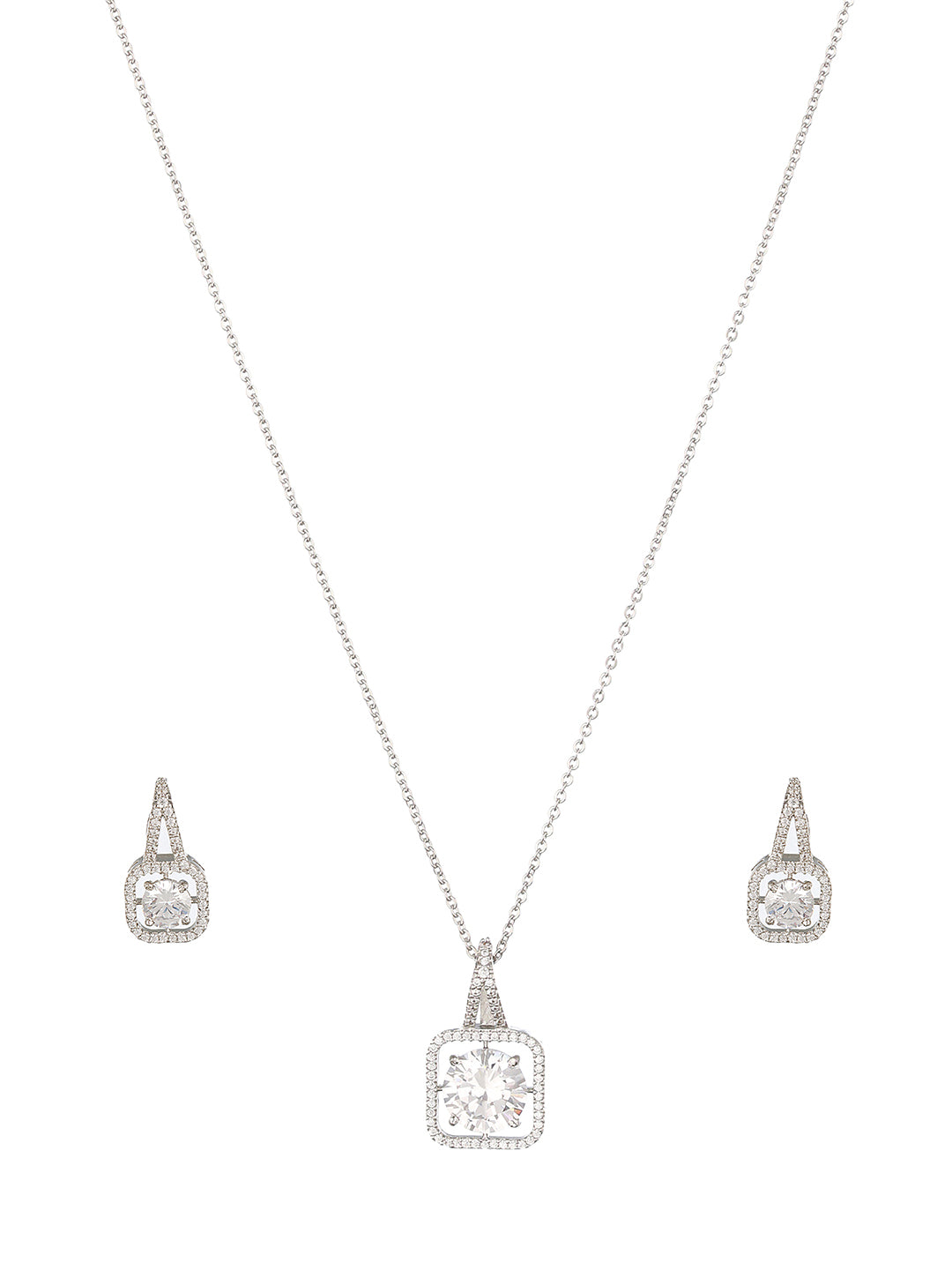 Silver Plated Solitaire AD Studded Minimal Design Locket Jewellery Set