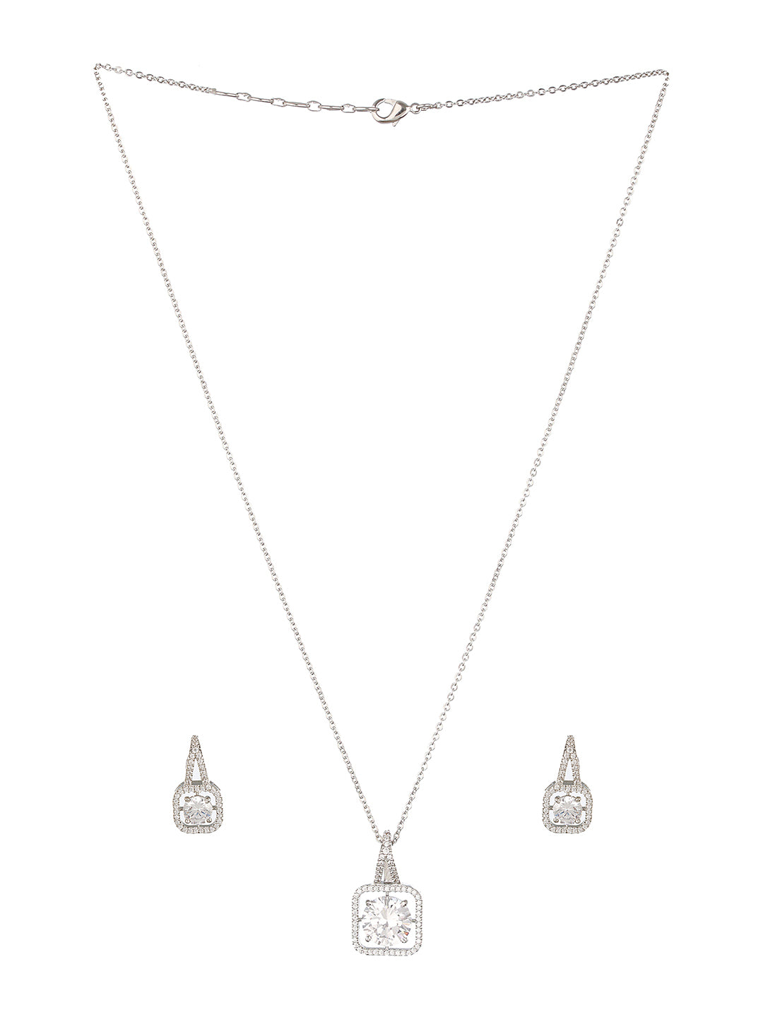 Silver Plated Solitaire AD Studded Minimal Design Locket Jewellery Set