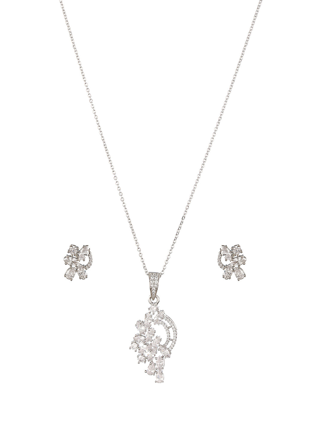 Silver Toned CZ Studded Minimal Statement Locket Jewellery Set