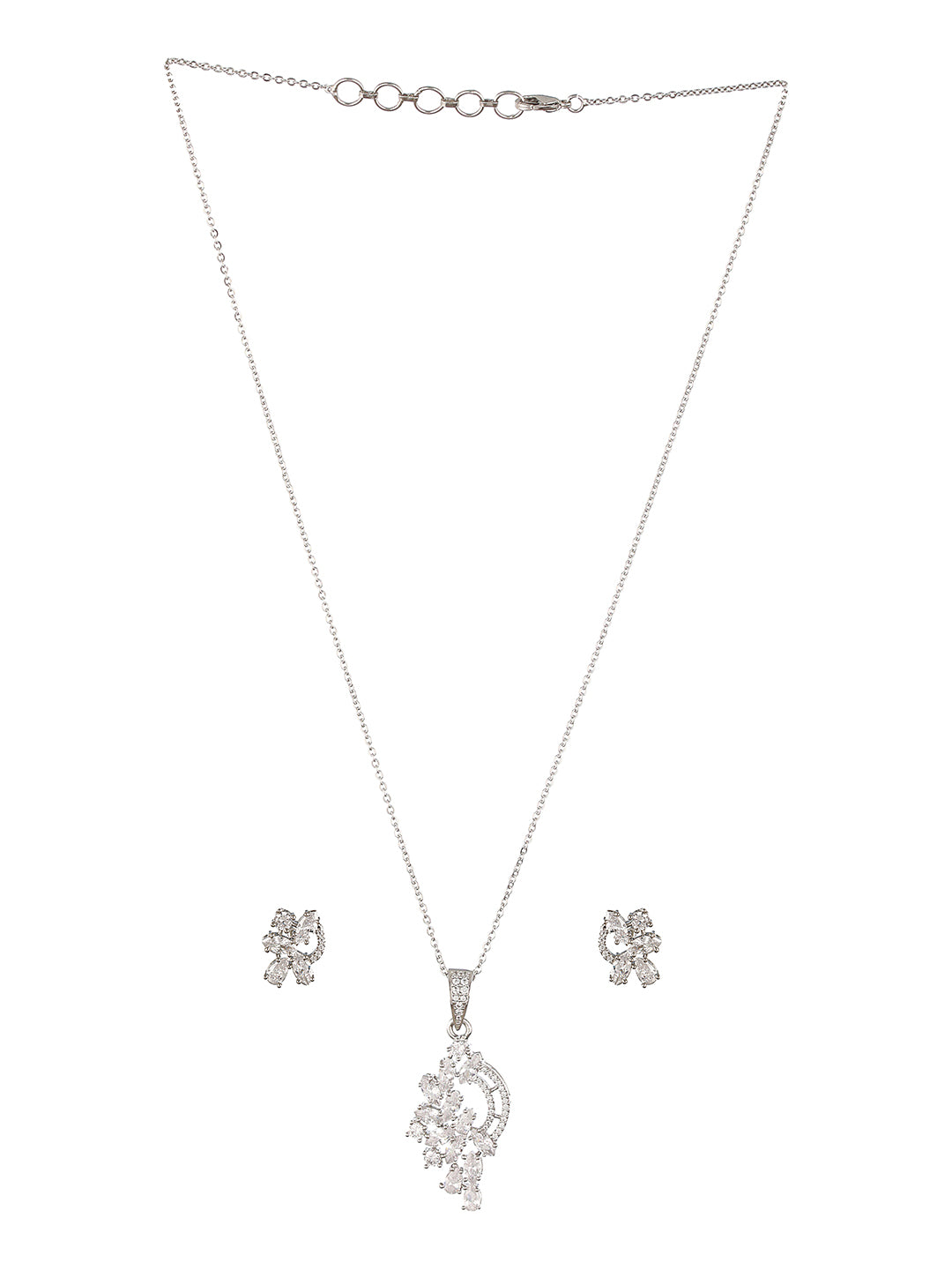 Silver Toned CZ Studded Minimal Statement Locket Jewellery Set