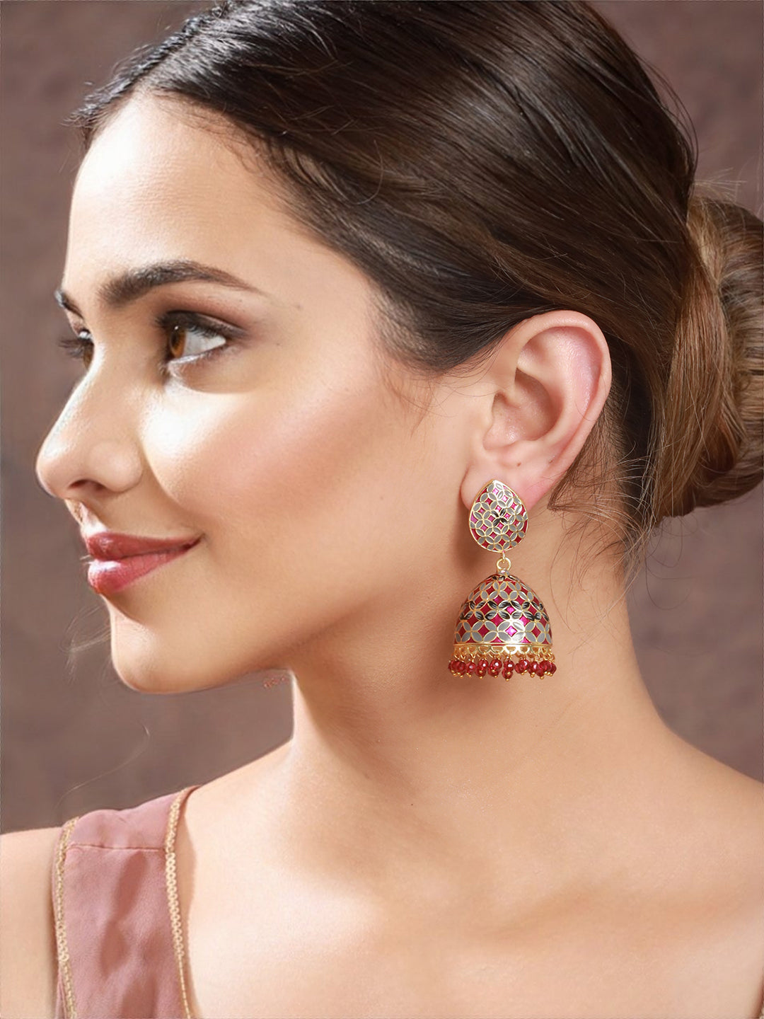 Gold Toned Designer Handpainted Jhumka Earrings