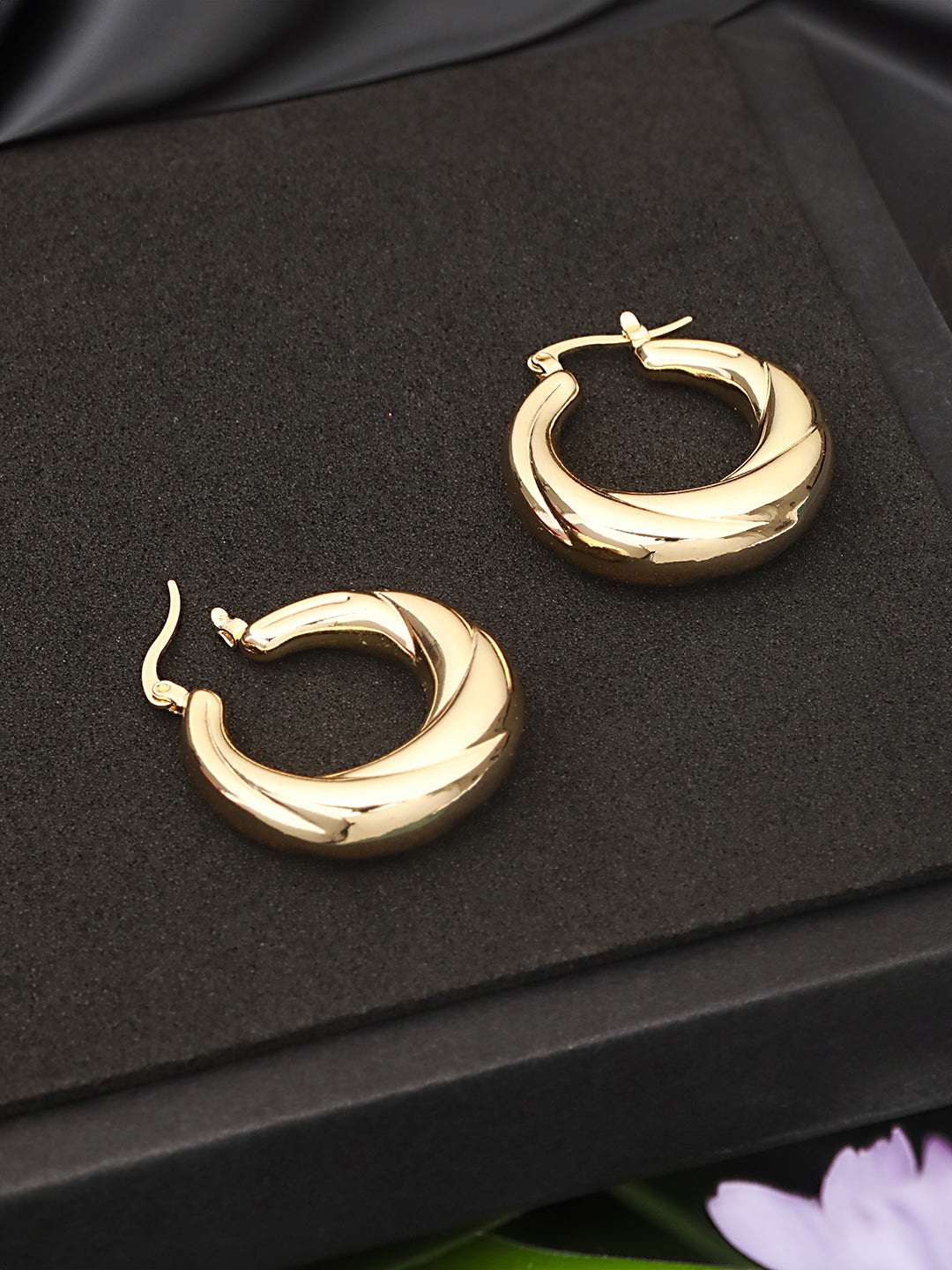 Anti-Tarnish Gold Plated Twisted Round Hoop Earrings