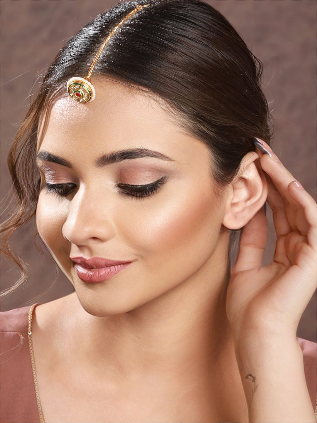 Gold Plated Kundan Studded Rajasthani Borla Mangtika