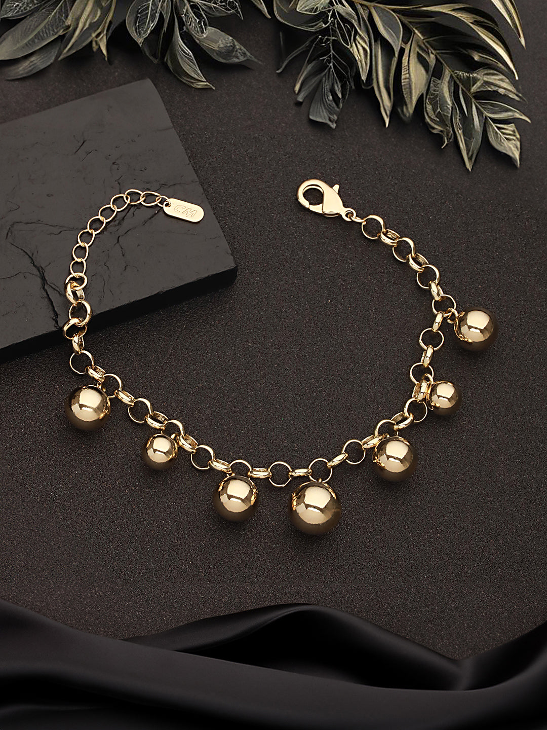 Anti-Tarnish 18k Gold Toned Balls Charm Paperclip Style Bracelet