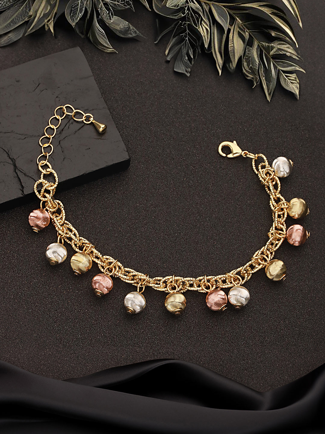 Anti-Tarnish Gold Plated All Around Charms Balls Link Bracelet