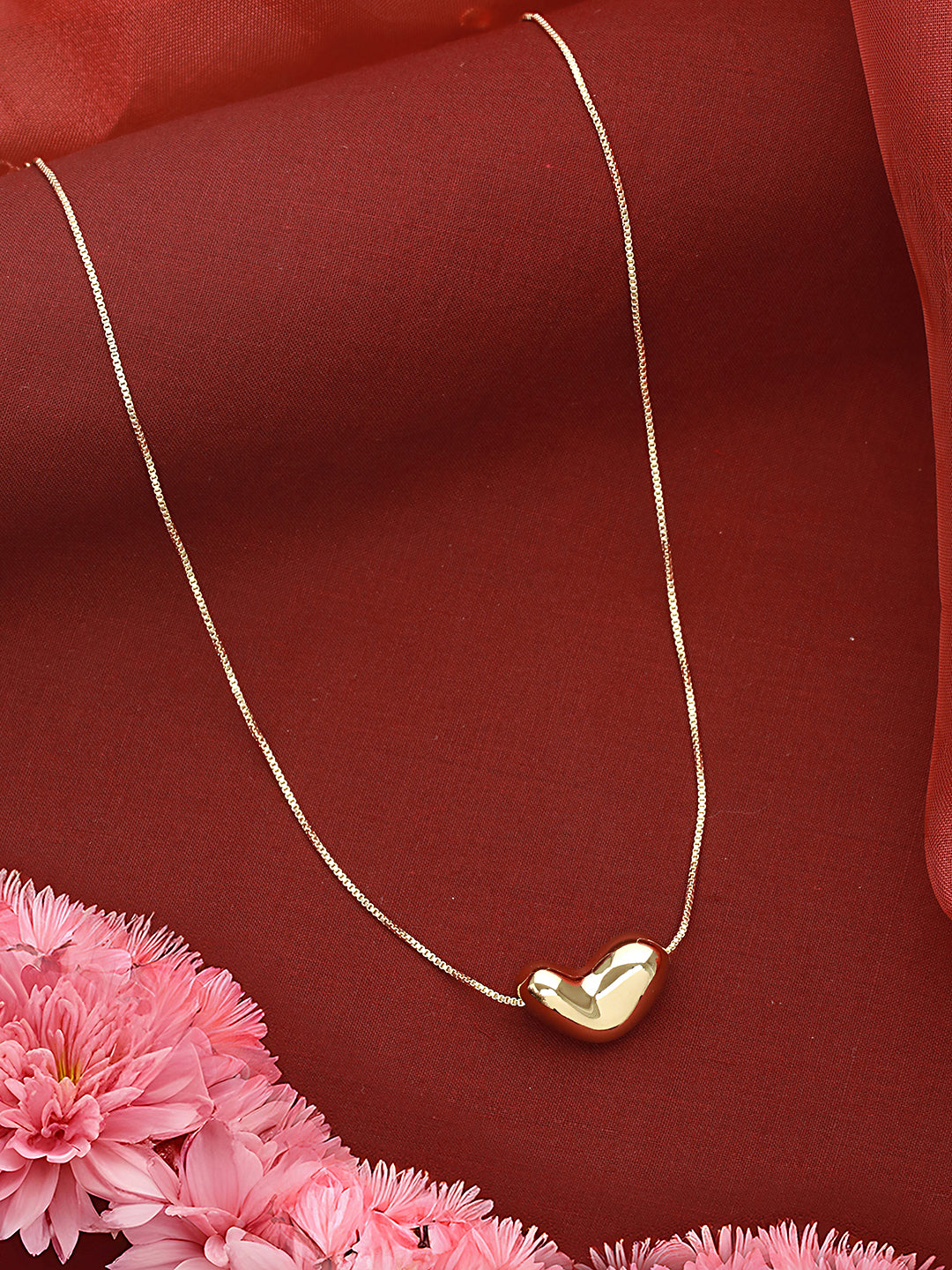Anti-Tarnish Gold Plated Chunky Heart Pendant Chain Necklace