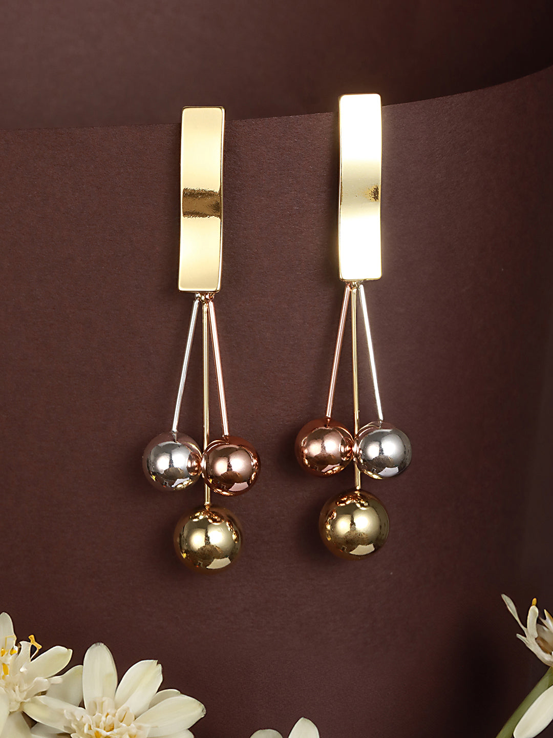 Anti-Tarnish 18k Gold Polish Tri - Colored balls Drop earrings