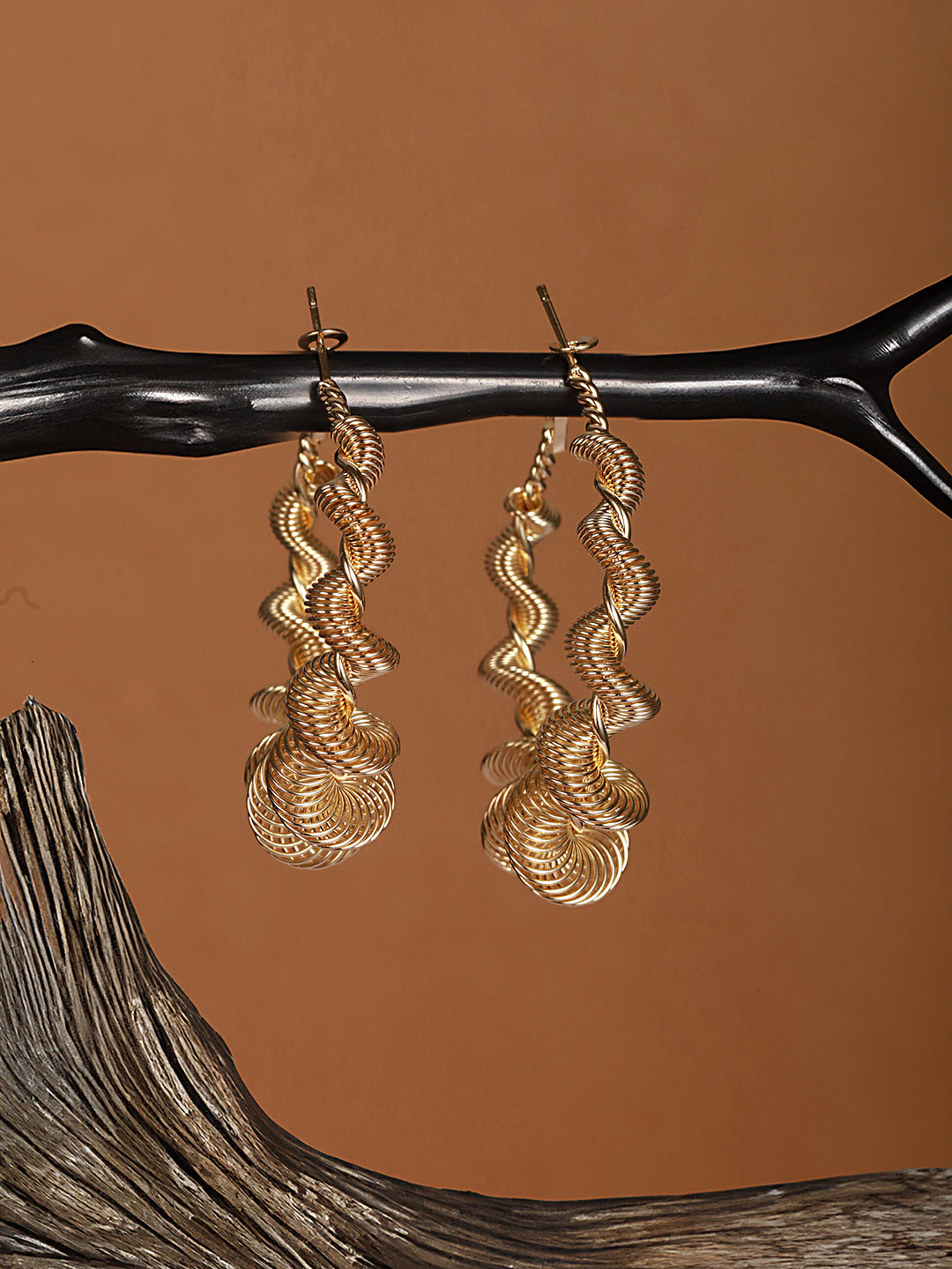 Anti-Tarnish Gold Plated Spiral Twisted  Statement Hoops Earrings