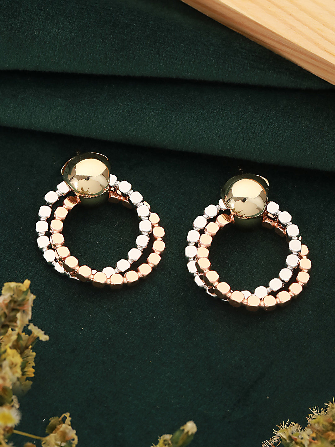 Anti-Tarnish Silver & Rose Plated Hammered Circular Hoop Earrings