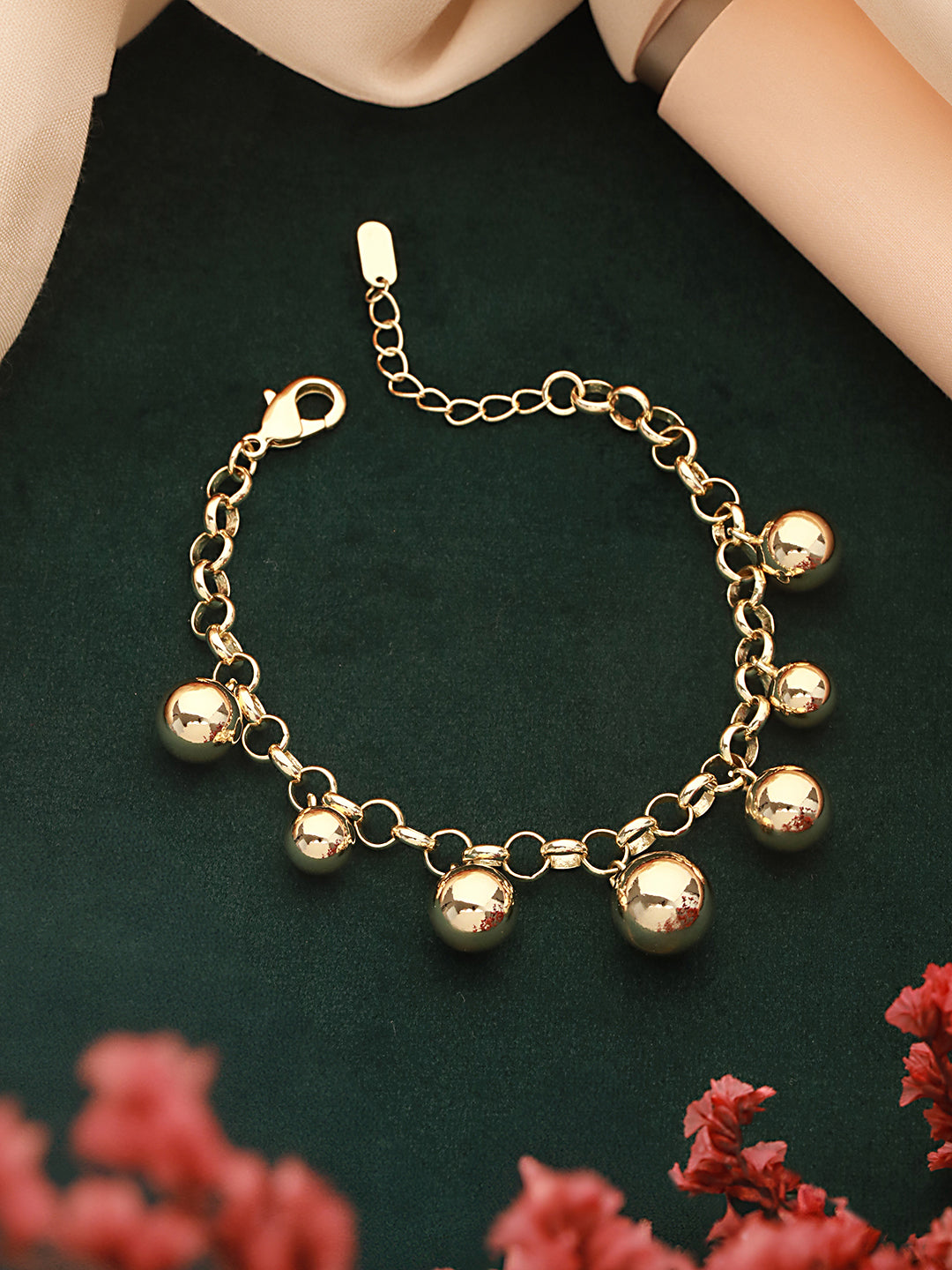 Anti-Tarnish 18k Gold Toned Balls Charm Paperclip Style Bracelet