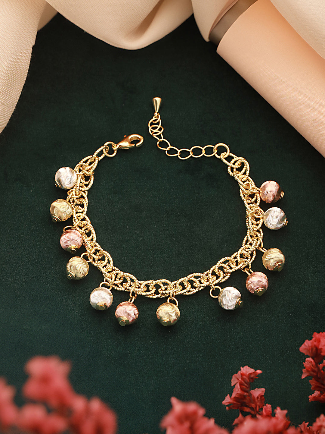 Anti-Tarnish Gold Plated All Around Charms Balls Link Bracelet