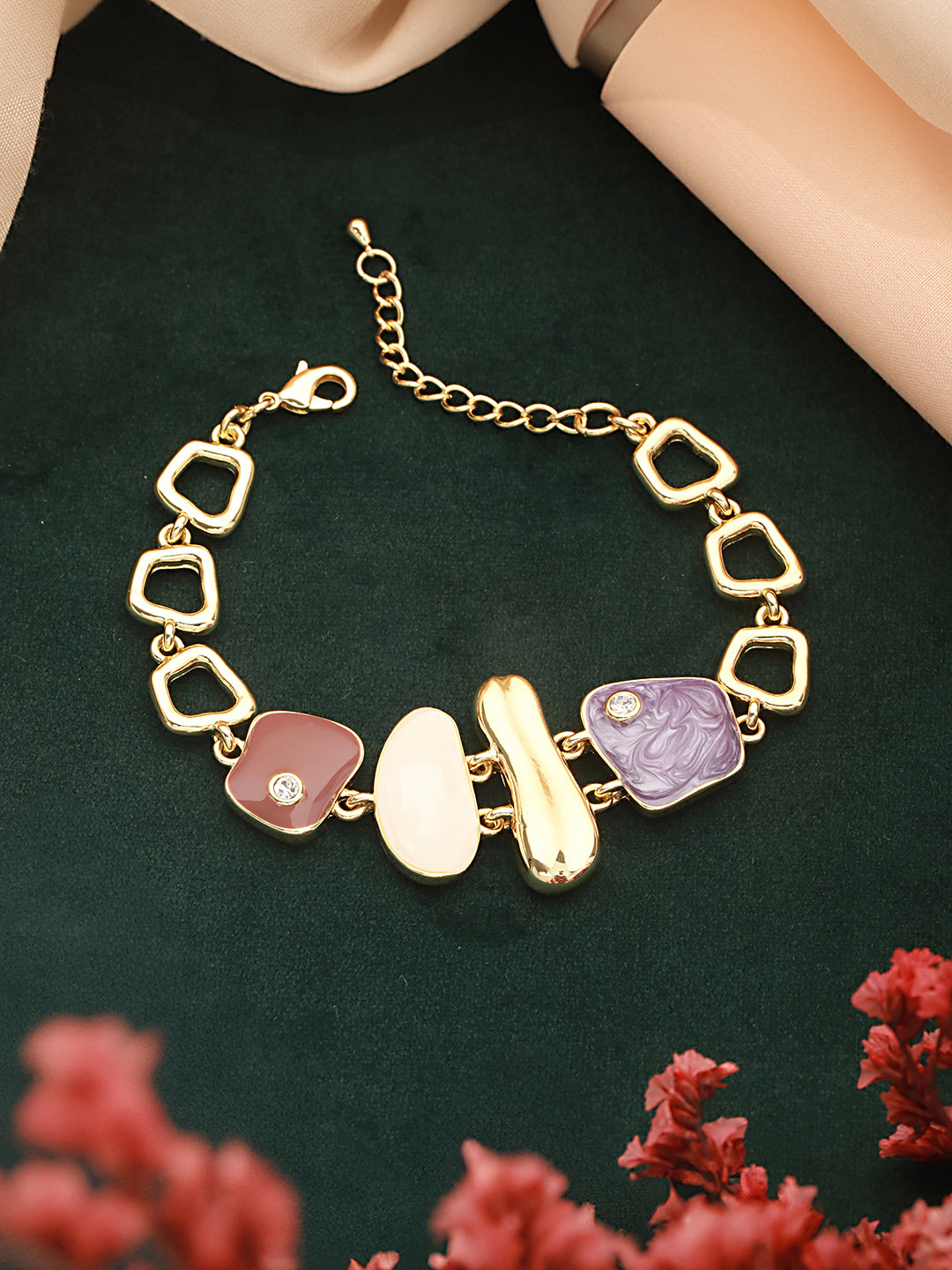 Anti-Tarnish Gold Plated Quirky Shaped Stones Link Bracelet