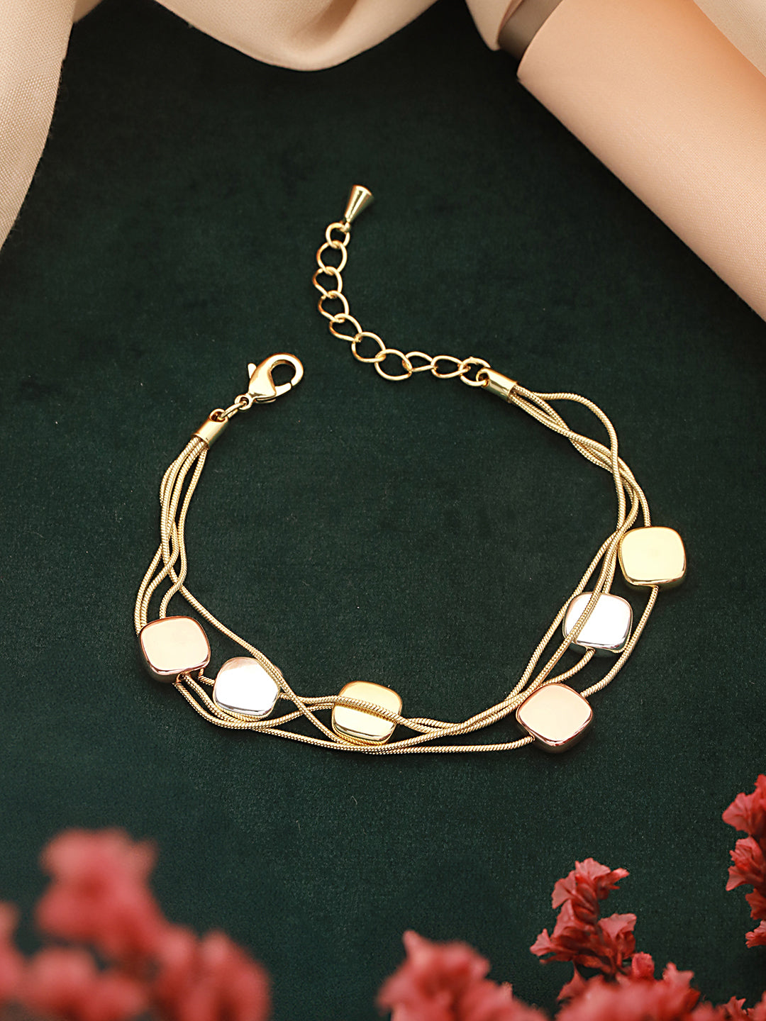 Anti-tarnish 18k Gold Plated Chunky Charm Stack Link Chain Bracelet