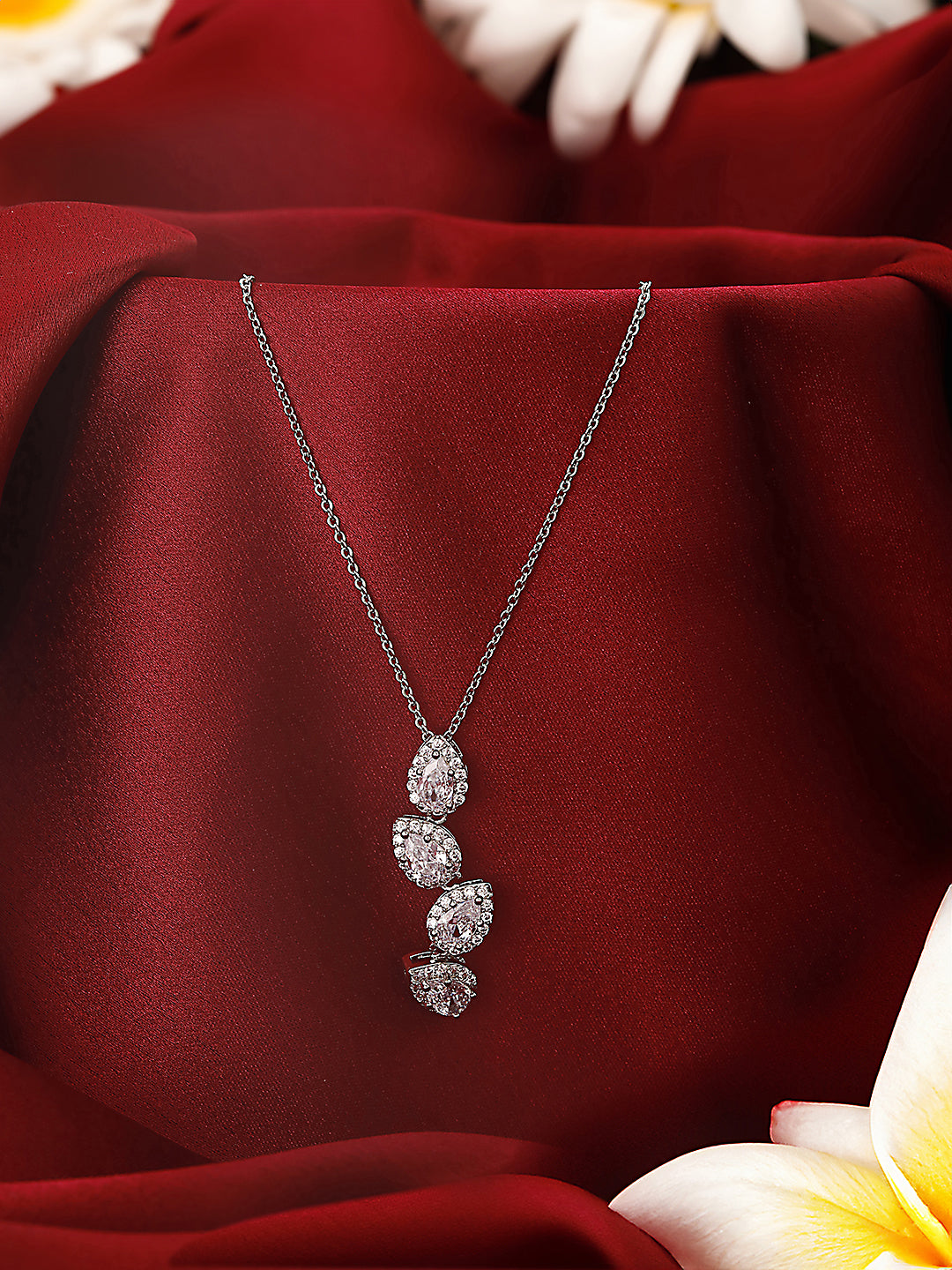 Anti-Tarnish Silver Plated AD Studded Delicate Solitaire Leaf Pendant Necklace