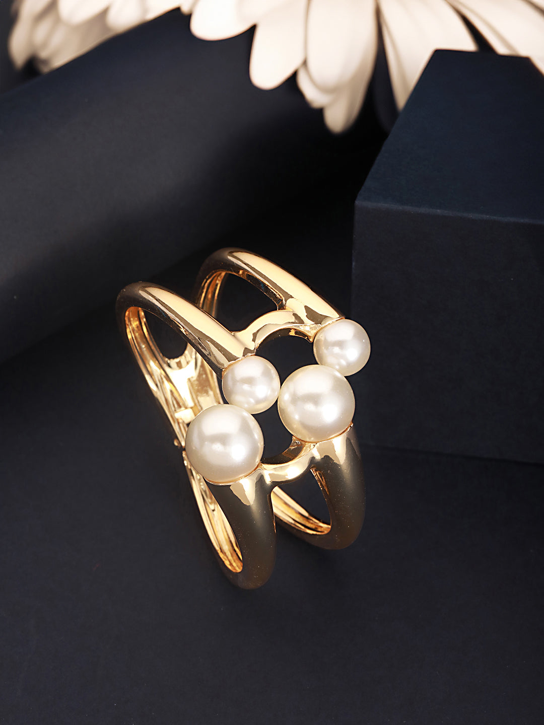 Anti-Tarnish Gold Plated Big Pearl Studded Cuff Kada Bracelet