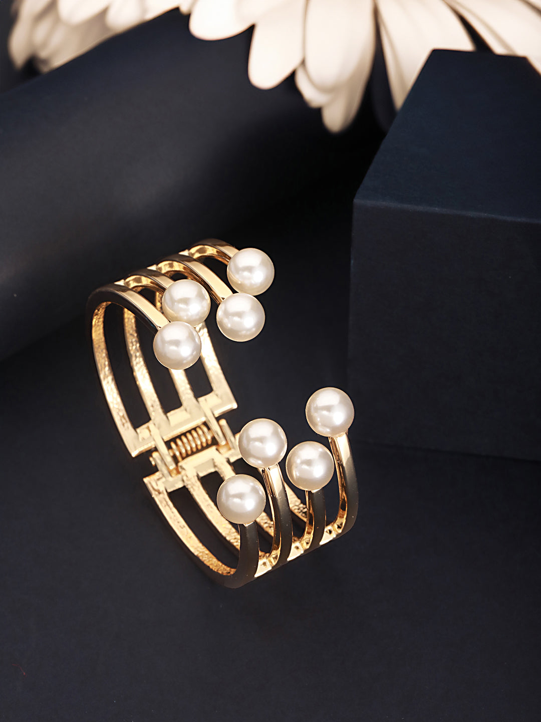 Anti-Tarnish Gold Plated Pearl Cuff Kada Bracelet