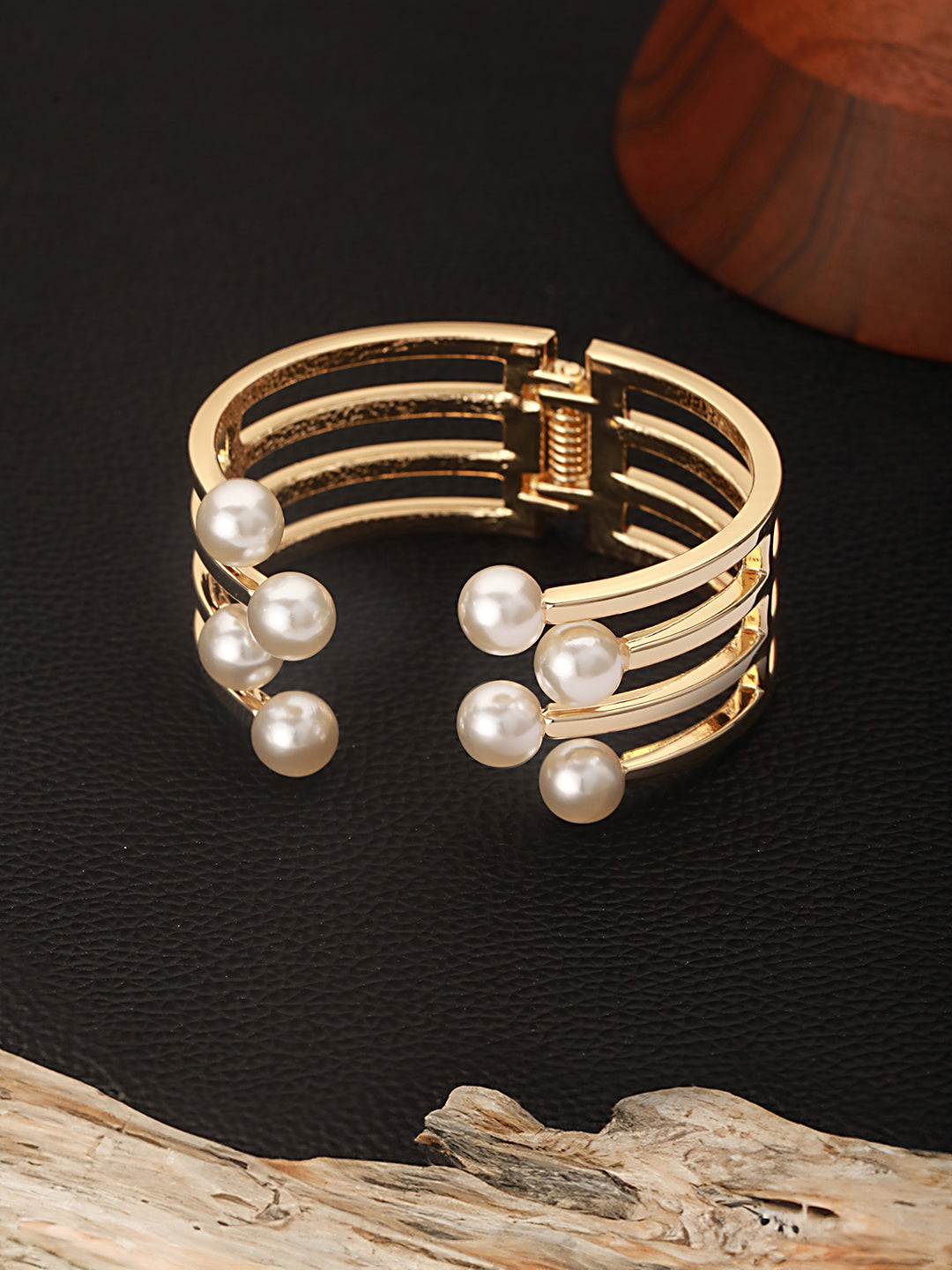 Anti-Tarnish Gold Plated Pearl Cuff Kada Bracelet