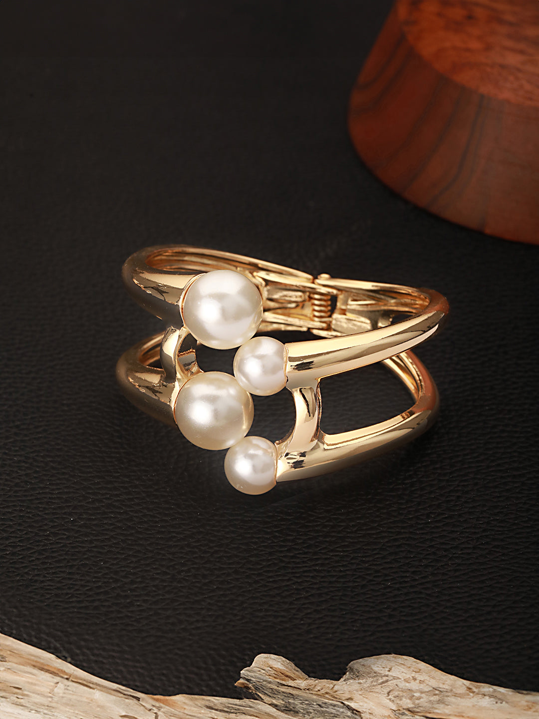 Anti-Tarnish Gold Plated Big Pearl Studded Cuff Kada Bracelet