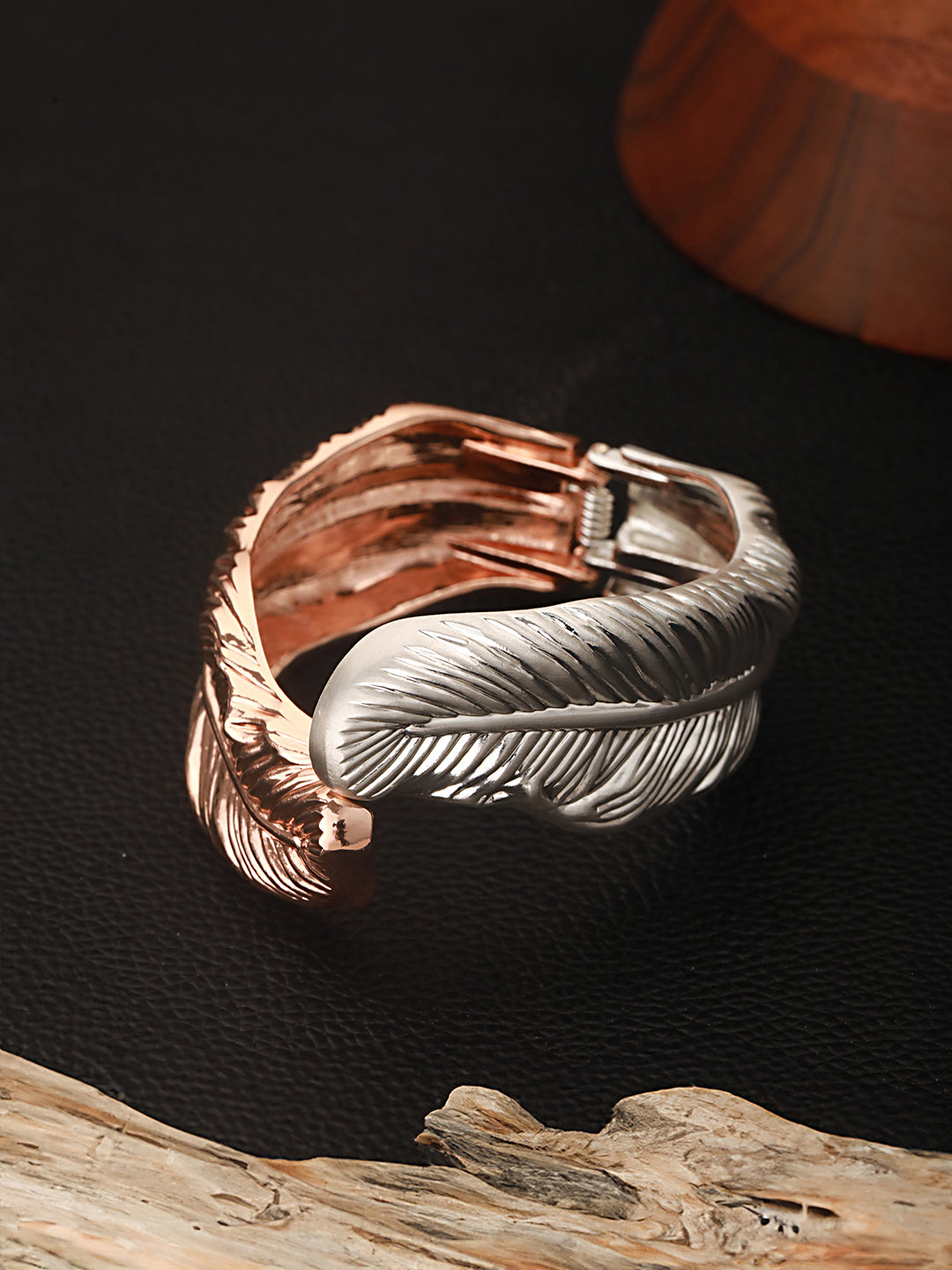 Anti-Tarnish Dual Tone Rose Gold Leaf Shaped Cuff Kada bracelet