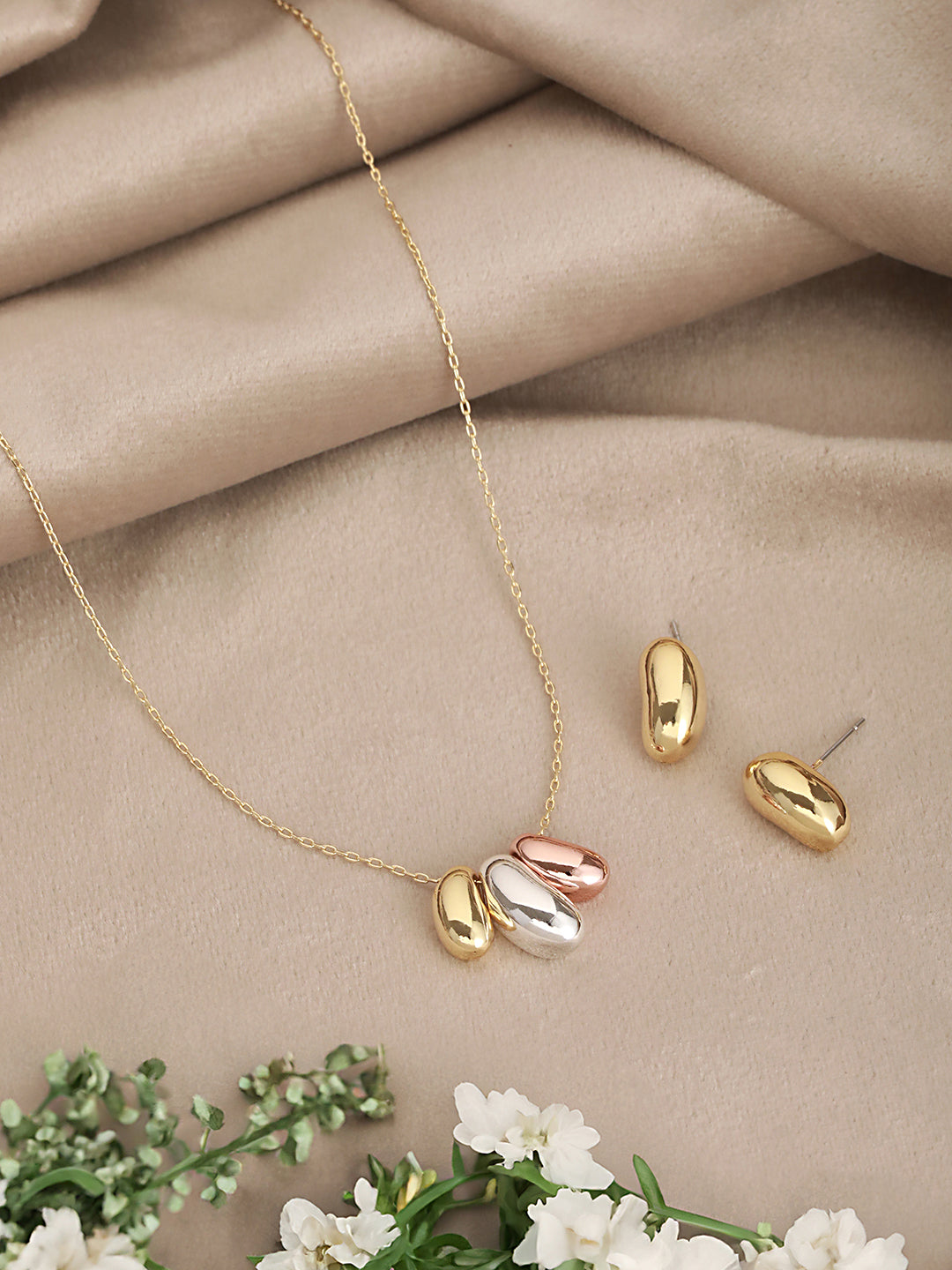 Anti-Tarnish Gold Plated 3 Toned Chunky Dome Shaped Locket Jewellery Set