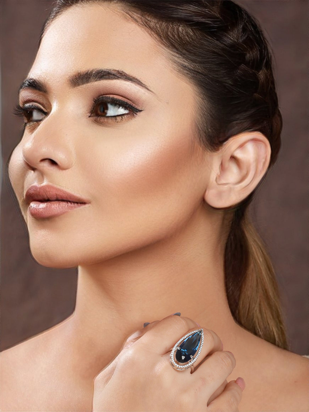 Silver Toned Blue CZ Minimal Luxe Finger Rings