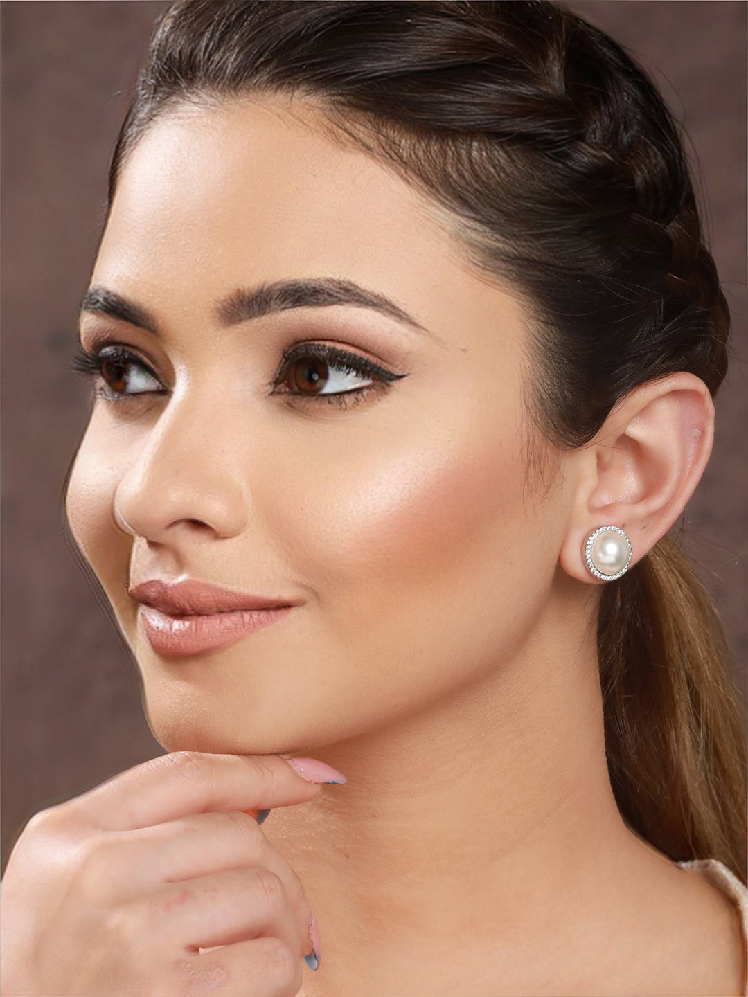 Silver Toned Pearl Minimal Studds Earrings