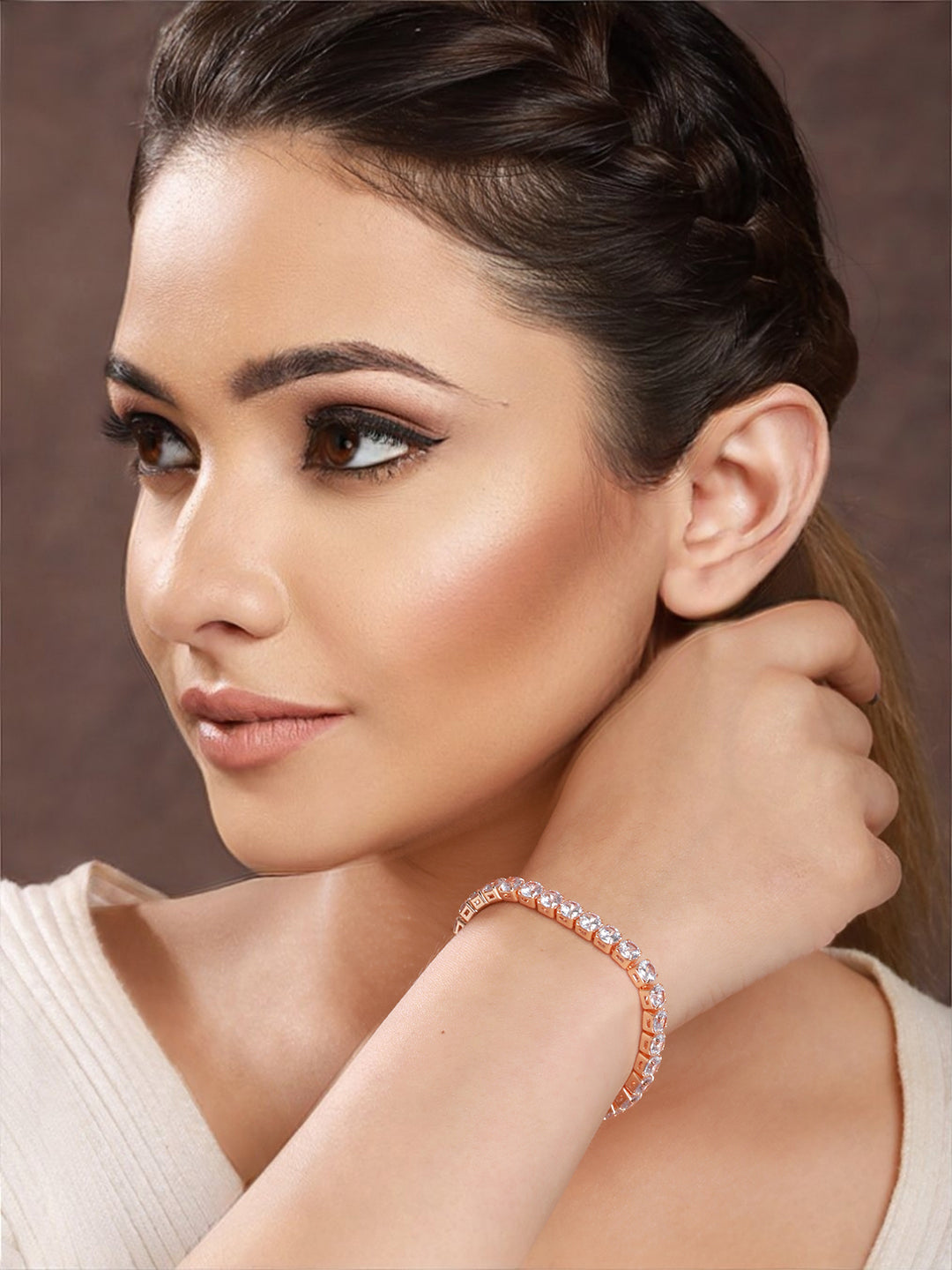 Gold Toned White AD Studded Minimal Tennis Bracelet