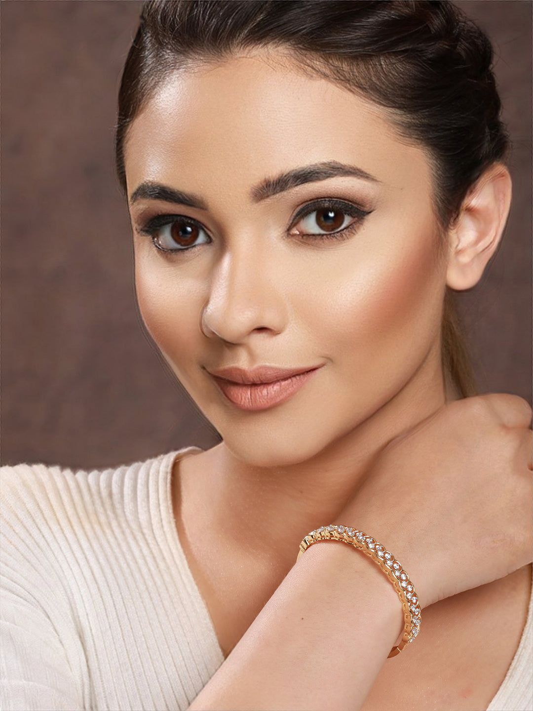 Gold Plated CZ Studded Minimal Bangle Bracelet